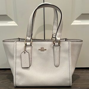 White Leather Coach Mini Handbag with Strap